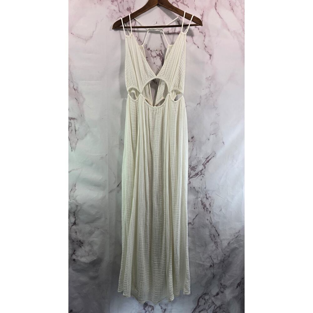 By Anthropologie Dress Womens Medium White Gauzy Cut Out Cover Up Maxi Tank